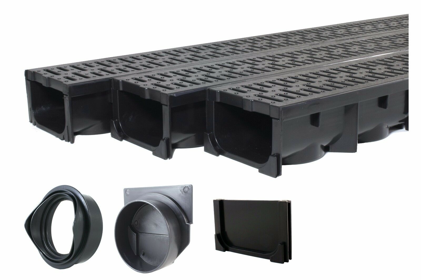 Drainage Trench - Channel Drain With Grate - Black Plastic - 3 X 39" - 117" Long