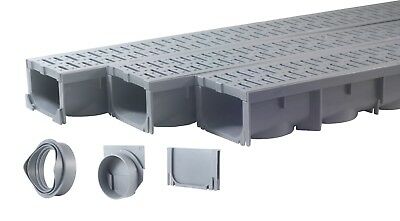 Drainage Trench, Channel Drain With Grate, Gray Plastic - 3 X 39" - (117" Total)